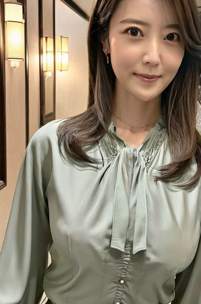 ((Highest quality)), ((masterpiece)), (detailed),Perfect Face,Japanese,Fair skin,Upper Body,Long Hair,Women's Ana Style,blouse,Mature Woman