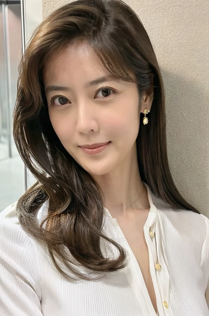 ((Highest quality)), ((masterpiece)), (detailed),Perfect Face,Japanese,Fair skin,Upper Body,Long Hair,Women's Ana Style,blouse,Mature Woman