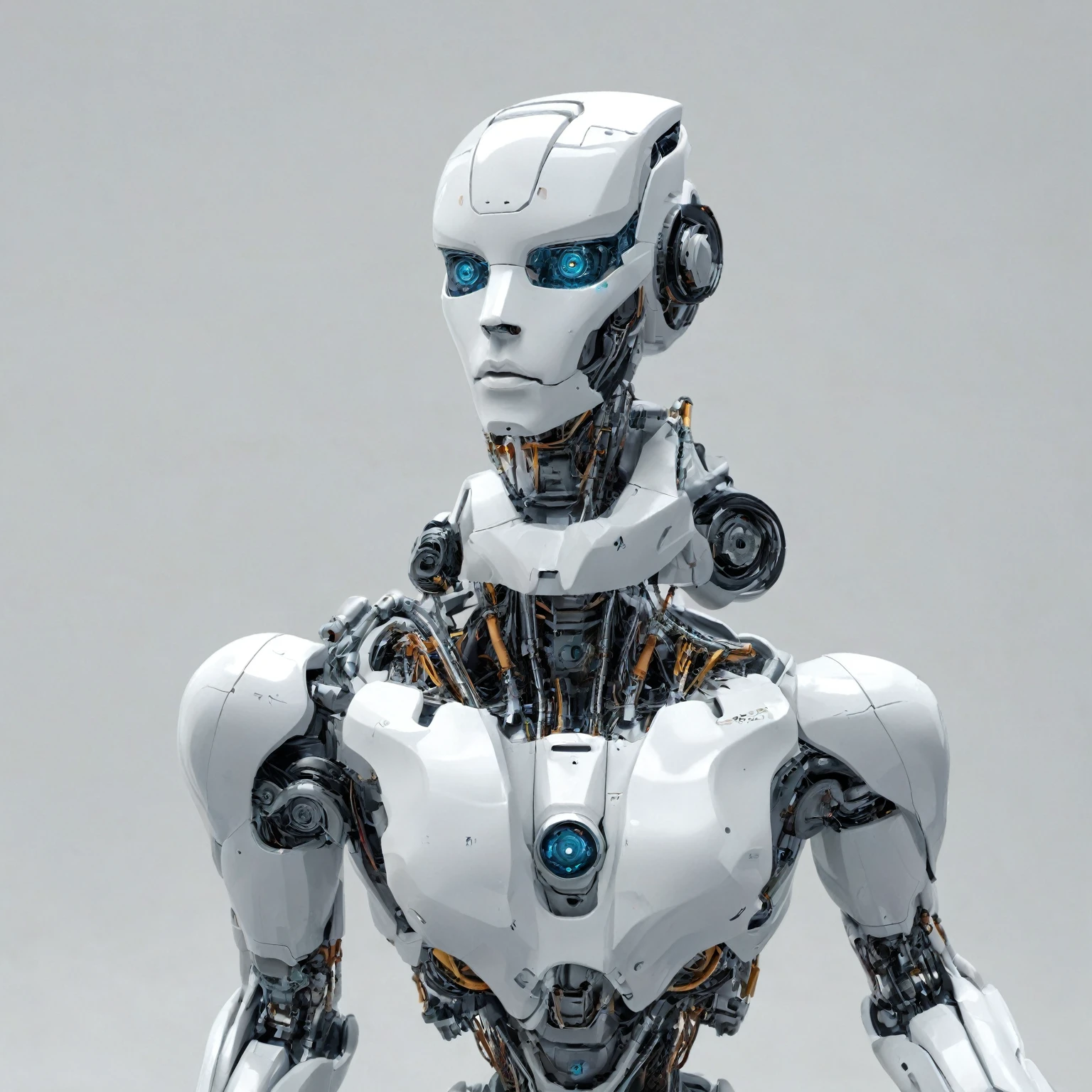 Generate an image of an instructor conducting an artificial intelligence workshop in a modern training room. Participants must be attentive and engaged, with open laptops and study materials. The image must include AI visuals, like graphics, robots and neural networks, highlighting learning and training.