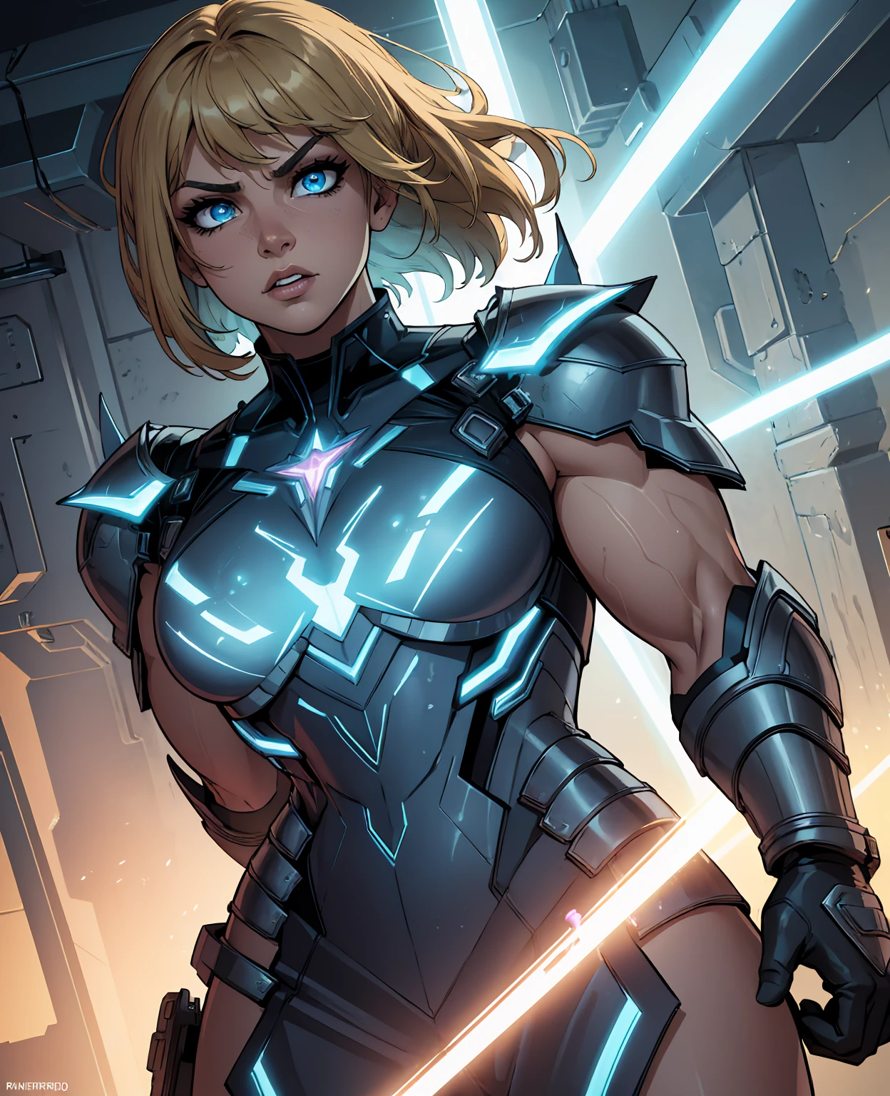 a superhero with spatial manipulation powers, detailed realistic portrait, highly detailed face, beautiful eyes, sharp focus, photorealistic, 8k, masterpiece, cinematic lighting, epic dramatic pose, dramatic lighting, dynamic composition, intricate details, muscular physique, dynamic action, sci-fi, futuristic, glowing energy effects, neon colors, metallic armor, complex machinery, floating platforms