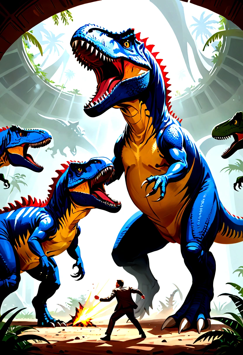 realistic image of a fight between tyrannosaurs rex