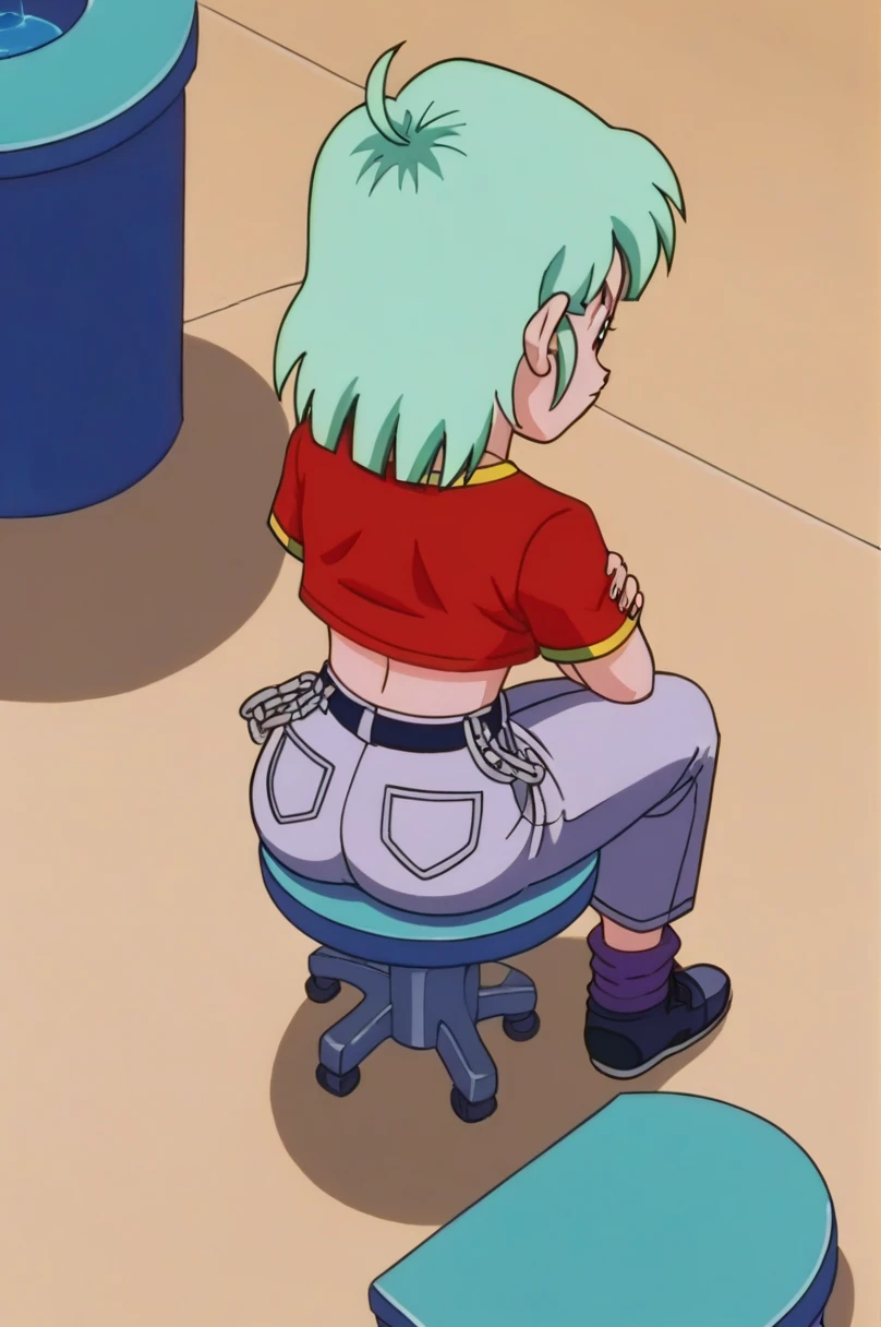 fountain_cheered up, score_9, score_8_above, score_7_above, cheered up screencap,8k, absurd resolution,
Pan \(Dragon Ball\), 1 girl, Alone, short hair, hits, black fur, session, whole body, black eyes, chain, crossed arms, crossed legs, denim, retro artStyle, female, Waist bag, purple tights, Shoe soles, v shaped eyebrows, from below, rock, diaphragm, clavicle, 1990s \(Style\),showing buttocks, sexy body, naked, NSFW, unclothed, medium breasts, mostrando medium breasts, scanty clothes