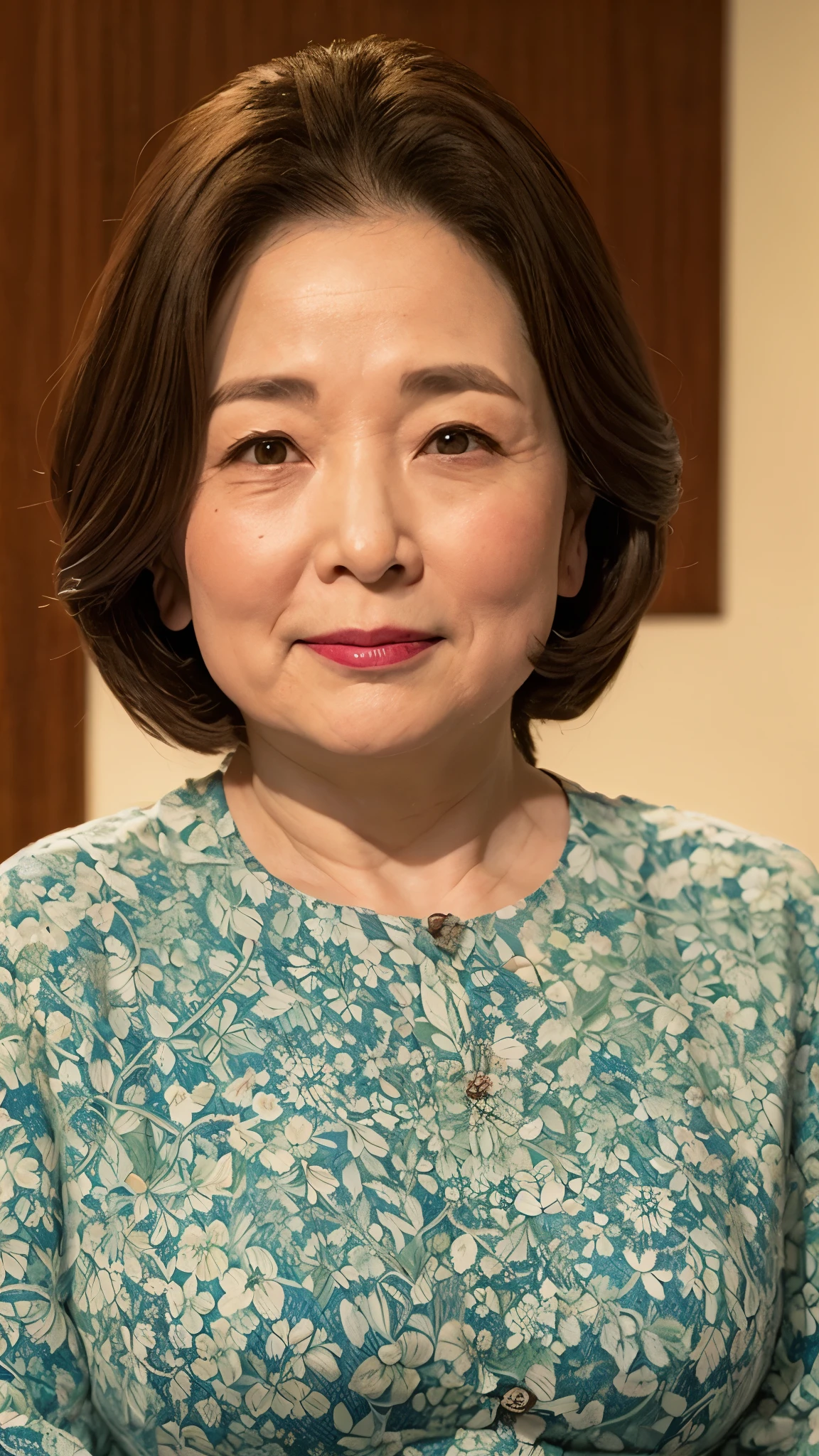 Kawase Hasui, Face close-up, Japanese painting, senior citizen, Draw lips correctly, Red lipstick, No discomfort, 16K, Highest quality, Very detailed, Realistic, Very detailed肌, (Japanese), (alone), 100 years old, Large Breasts, Mature female politician, Glamour, sexy, Chromo White Skin, Staring straight ahead,
