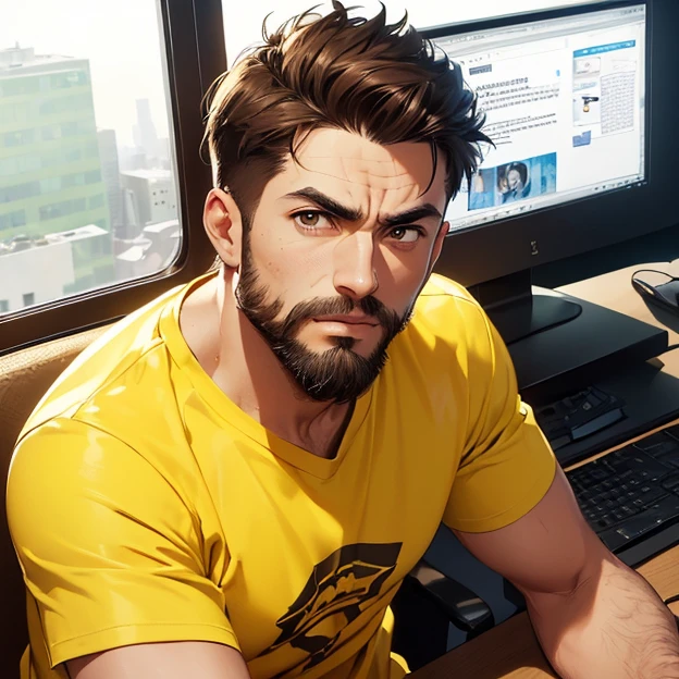 (master piece, best high quality image, very good detailed image, very good detailed character, very good detailed background, very detailed textures, carefully detailed and textures, character alone)
{{((1:character: 34 years old male terapist, (half-fair skin, brown eyes, shaven brown hair, chin brown beard, furious face, clenching fists), (yellow t-shirt), (terapist office))}}