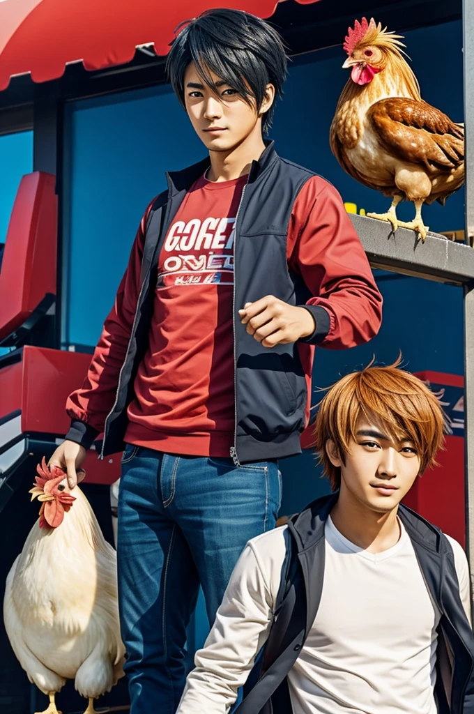 Anime style man with chicken features
