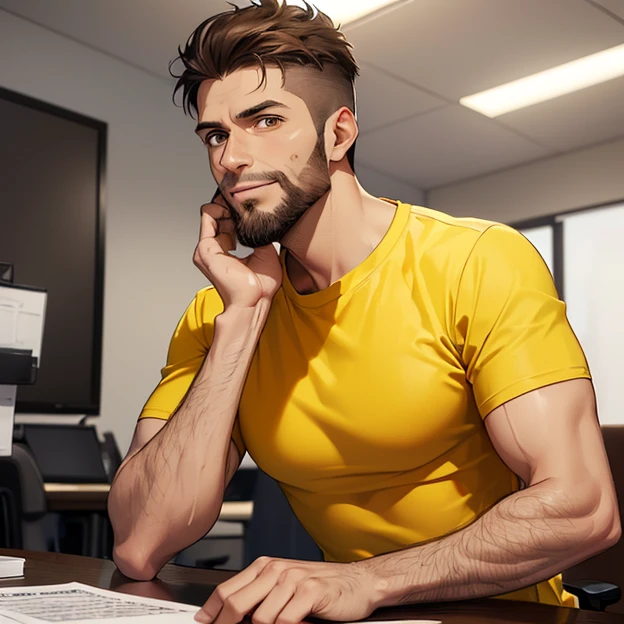 (master piece, best high quality image, very good detailed image, very good detailed character, very good detailed background, very detailed textures, carefully detailed and textures, character alone)
{{((1:character: 34 years old male terapist, (half-fair skin, brown eyes, shaven brown hair, chin brown beard, insane face, sadistic laughter, arms crossed), (yellow t-shirt), (terapist office))}}