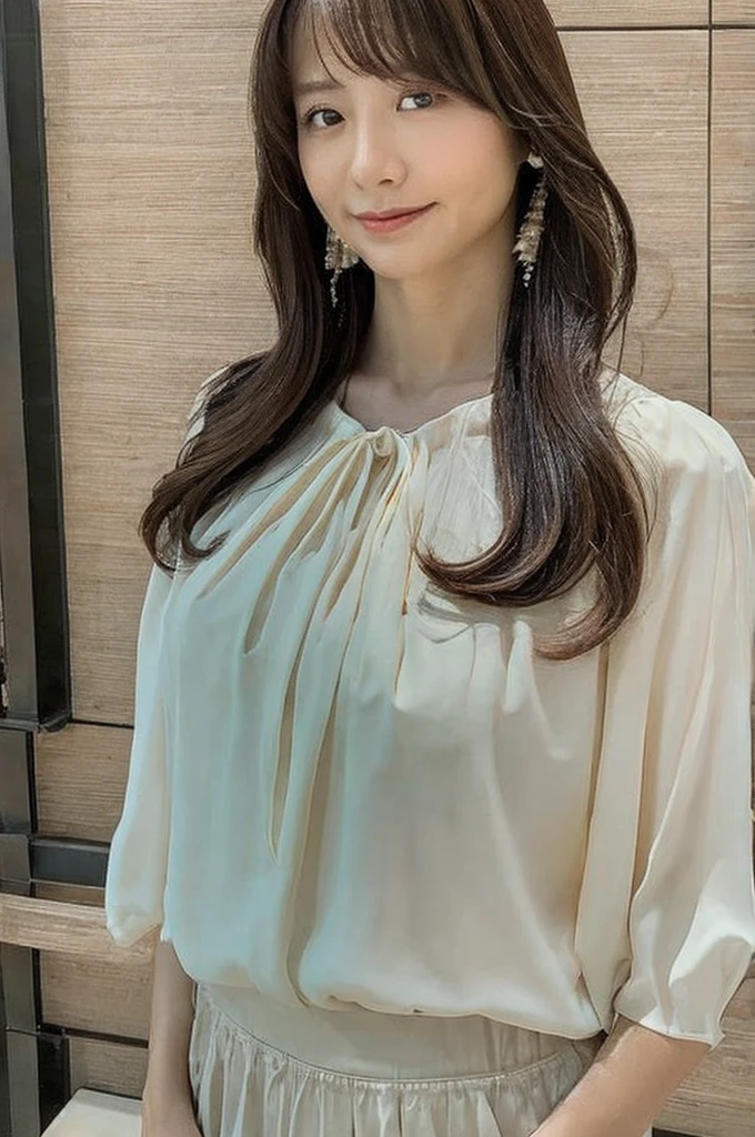 ((Highest quality)), ((masterpiece)), (detailed),Perfect Face,Japanese,Fair skin,Upper Body,Long Hair,Women's Ana Style,blouse,Mature Woman