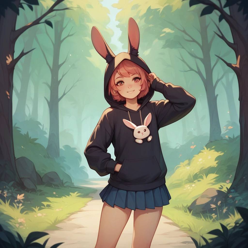 ayw, Best girl, rabbit ears, hoodie, skirt, forest background