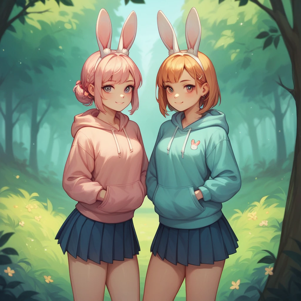 ayw, Best girl, rabbit ears, hoodie, skirt, forest background