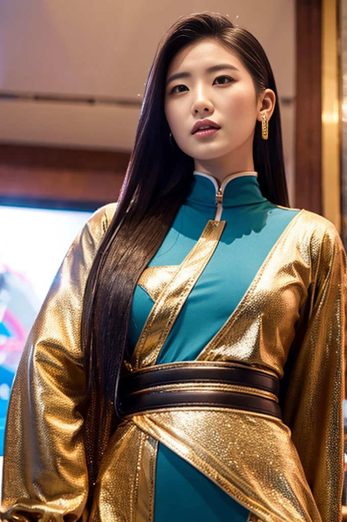 Tall, strong and plump Mongolian female model,chastity belt