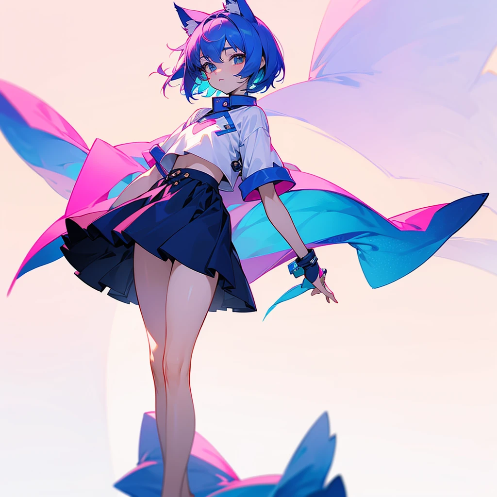 One catgirl called Harifes who is 15yo and has a nice body and likes simple clothes, She has short hair pink+blue which are her favorite colours, perfect body and good image detailed 