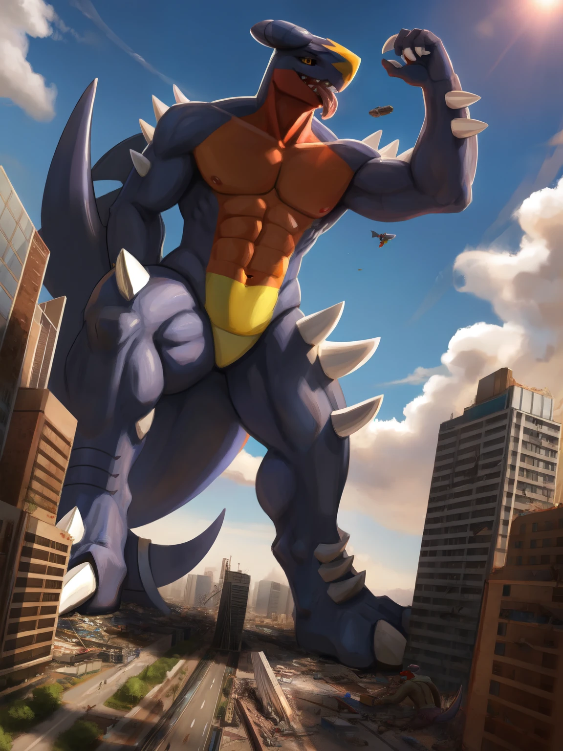 garchomp, macro, destruction, sticking his large tongue out