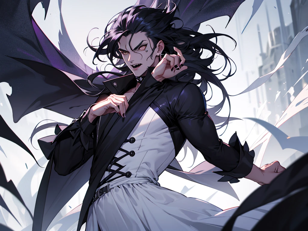 Clothing, drag queen, long dress, long hair, sexy, vampire, colours, goth, white eyes, misterious, fighting pose