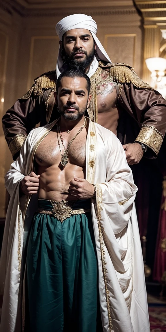 Sultan&#39;s Chamber • Location: Ottoman Bedroom • Light: Dim, warm light • background: Silk curtains, opulent decorations • posing: Woman naked on a richly decorated bed, one hand on the pillow • Details: Magnificent and sensual