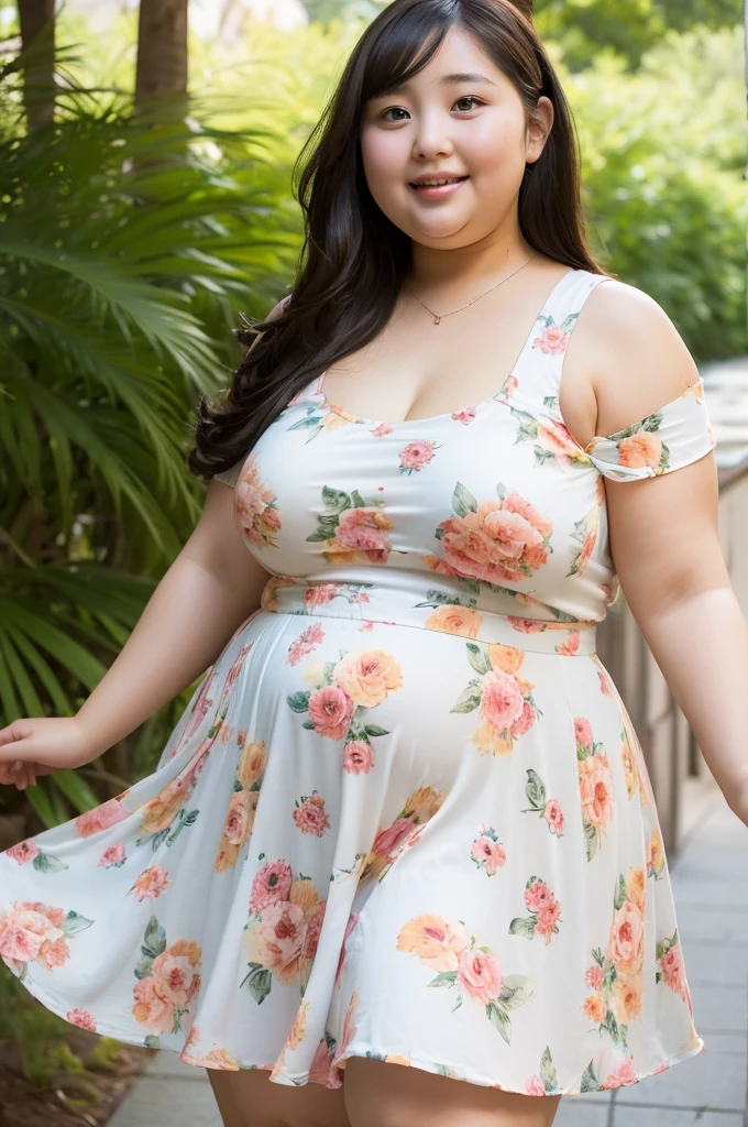 (((Very fat woman)))、Summery dress、Japanese model、cute、Beautiful Asian Girl、4K、RAW、Ultra HD