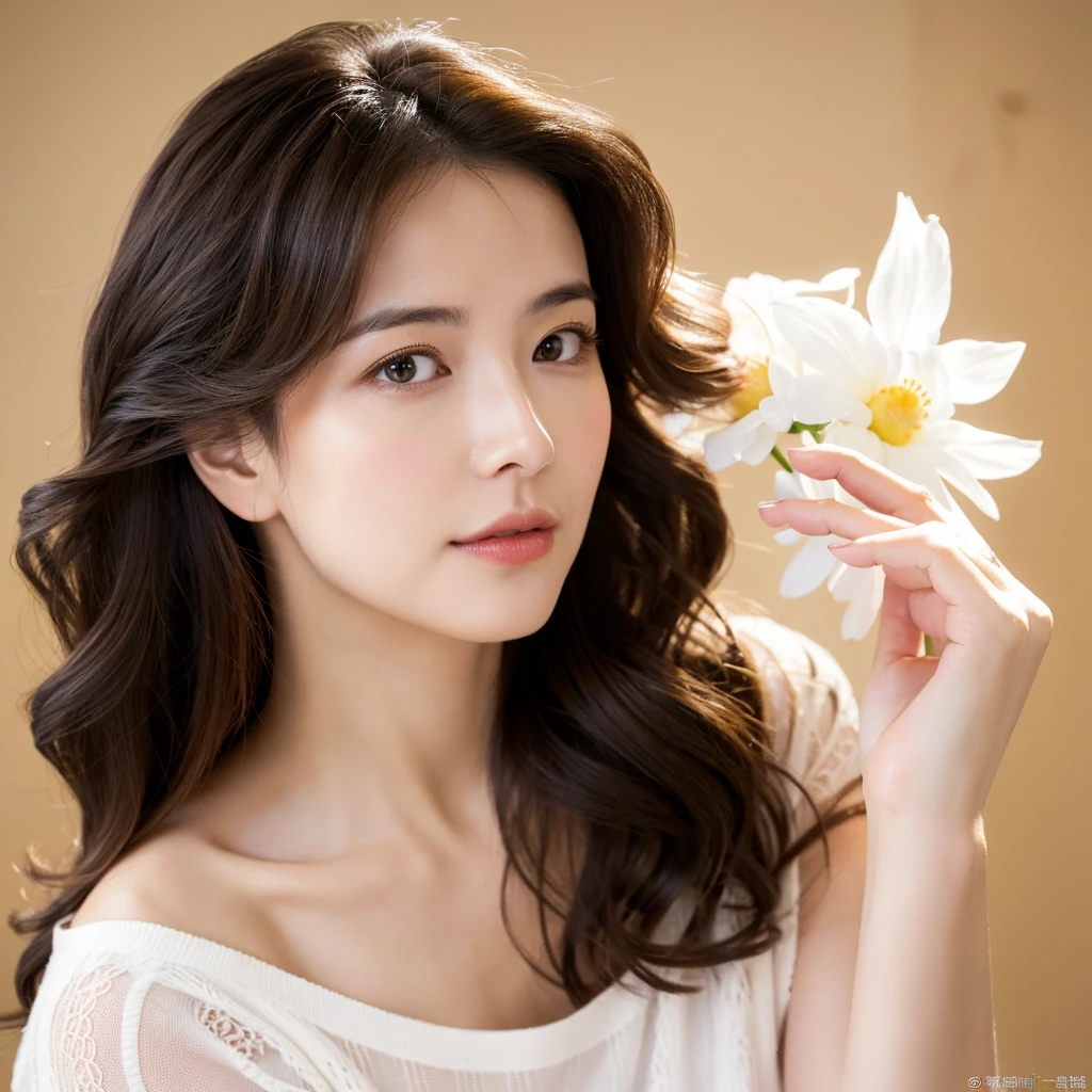 Beautiful mature woman with beautiful wavy long hair, A neat and beautiful woman, Ultra-high resolution,(Realistic:1.4), ((Highest quality)), ((masterpiece)), (be familiar with),