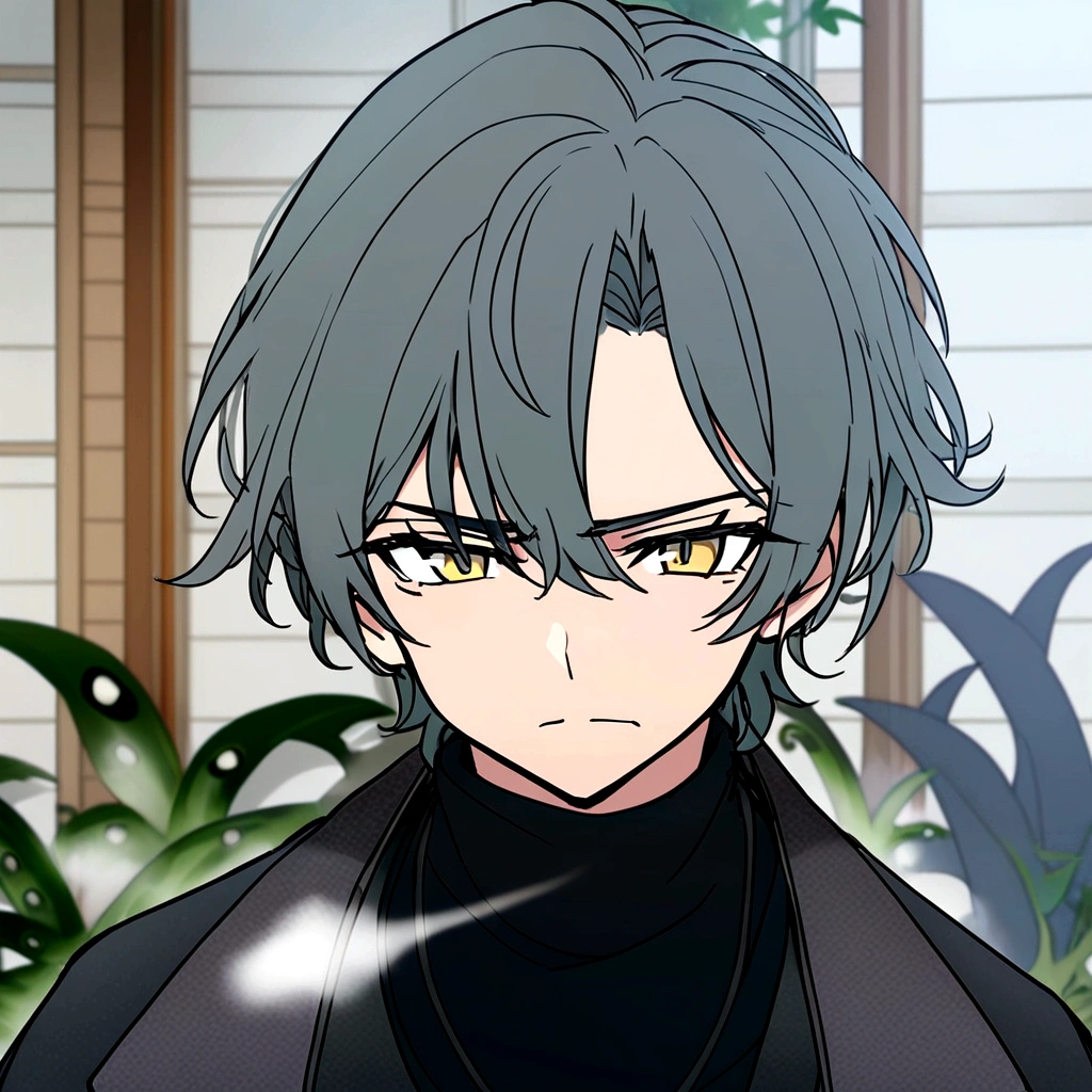 Tanned skin,black hair,yellow eyes