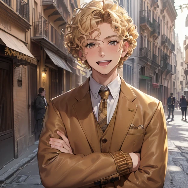 (master piece, best high quality image, very good detailed image, very good detailed character, very good detailed background, very detailed textures, carefully detailed and textures, character alone)
{{((1:character: 17 years old blonde boy, (half-fair skin, brown eyes, blonde curly hair, uncomfortable laugh, reserved pose), (brown jacket), (buenos aires-argentina street))}}