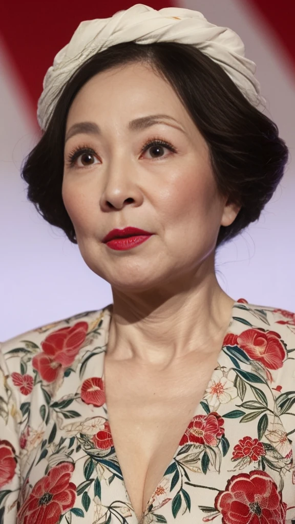 Face close-up, Japanese painting, senior citizen, Draw lips correctly, Red lipstick, No discomfort, 16K, Highest quality, Very detailed, Realistic, Very detailed肌, (Japanese), (alone), 100 years old, Large Breasts, Crazy housewife, Glamour, sexy, Chromo White Skin, Staring straight ahead,