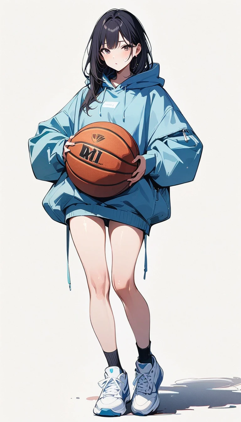 (masterpiece, best quality:1.2), 1 girl, alone, baggy jumper, short, Basketball Shoes, Ankle socks, full body, 