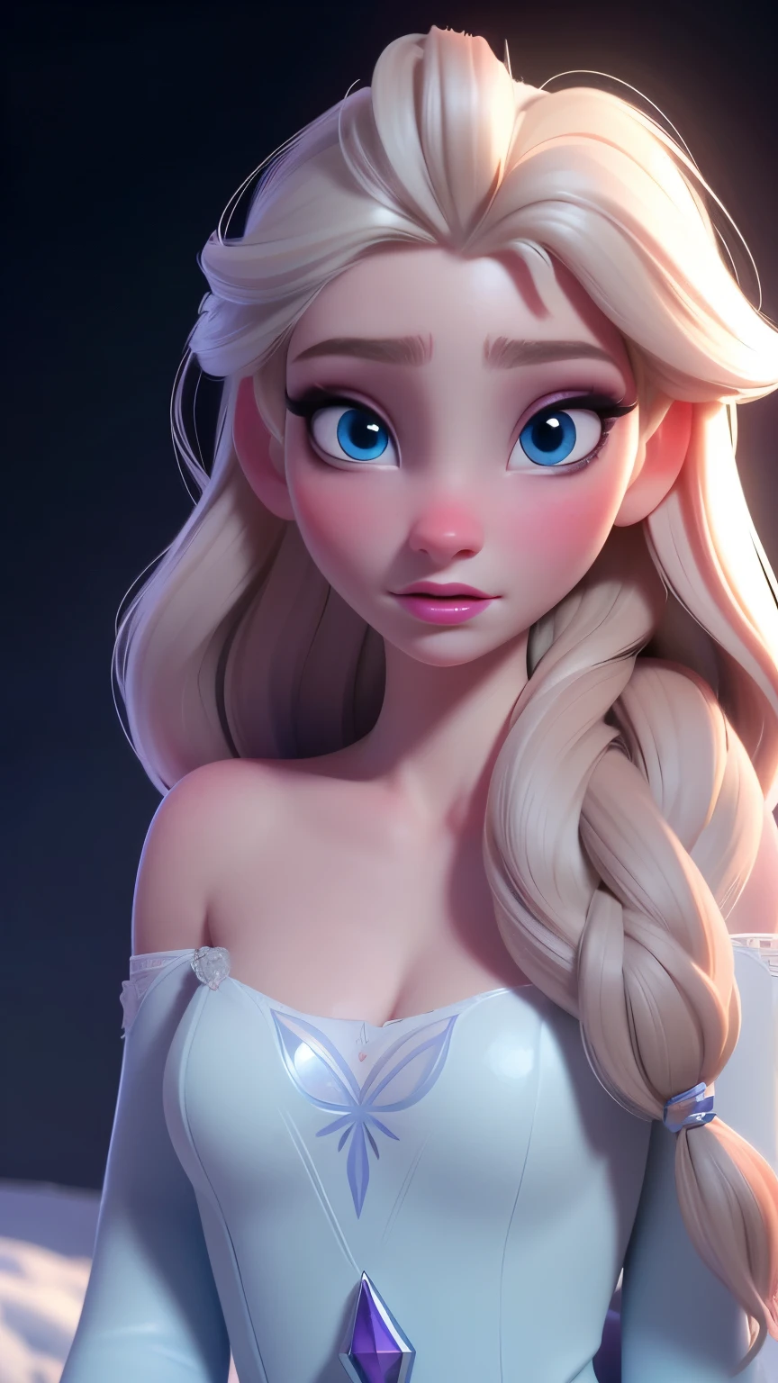 Elsa, (perky breasts), (((small breasts))), smirk:1.2, beautiful blue eyes, (perfect iris’s), depth of colour to her eyes, blonde hair, long hair, braid, full lips, blush, naked, she is showing her vagina, depth of field, bokeh, (special attention to skin detail: 1.2), masterpiece, best quality, ultra-detailed, ultra-HD, photorealistic, cinematic, ((mid camera shot)), sensual pose, alluring, nipples:1.4, looking up at camera, closeup on her face, her cheeks are blushed, 22 years old, she is on her knees, eye contact:1.4, high angle:1.5, ((closeup on face)), perfect face, (((visible breasts))) bokeh everything other than her perfect face, location is Arendelle in winter, ice castle