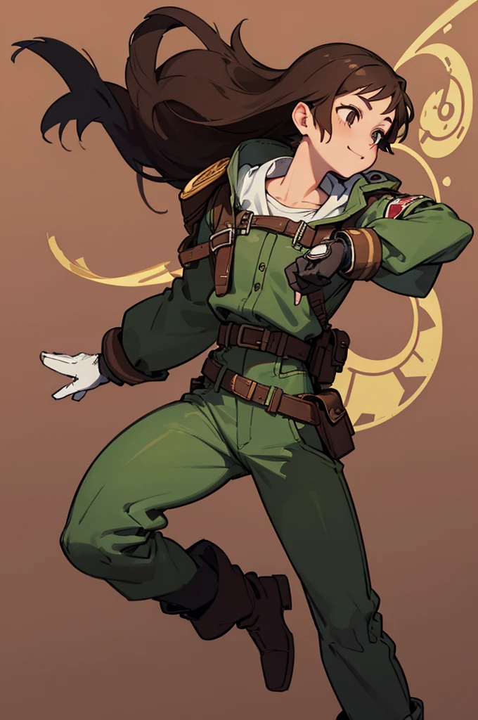 1.steampunk,15 years old,Brown Hair,goggles,A fake smile,gloves,whole body,boots,pants