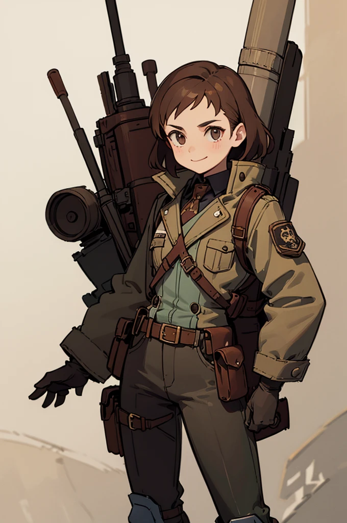 1.steampunk,15 years old,Brown Hair,goggles,A fake smile,gloves,whole body,boots,pants