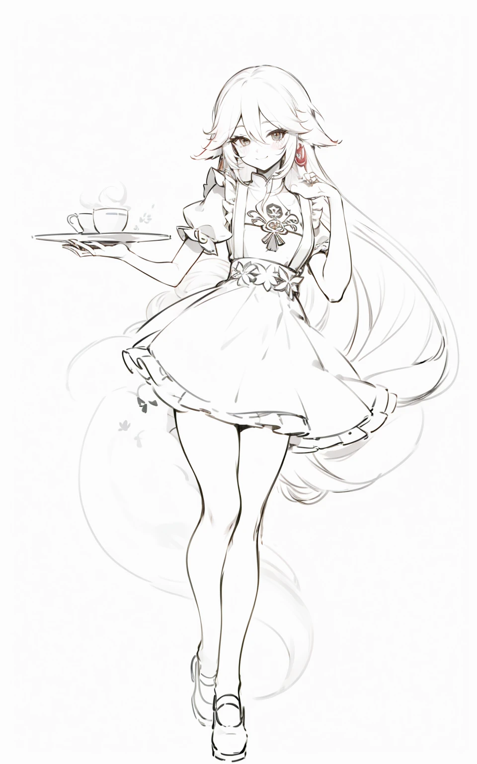 Yae Miko in a maid dress, pretty shoes, cute, smile, pretty face, long flowing hair