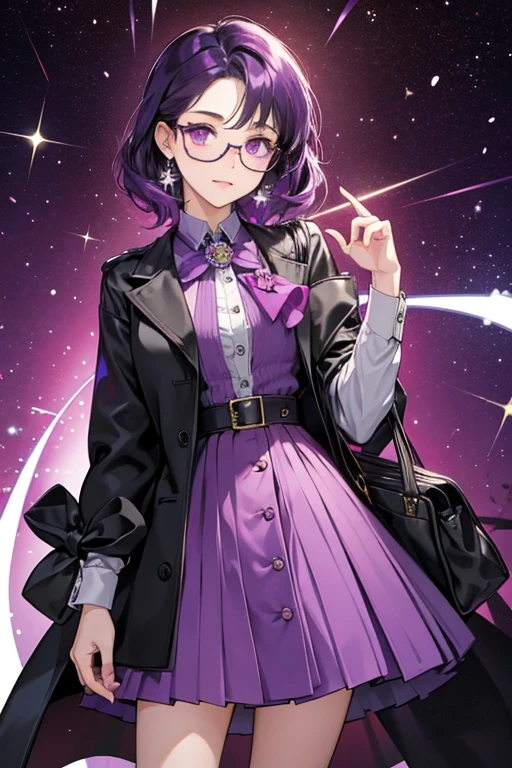 While being entirely invisible, Vanisher still wore her regular outfit and glasses, along with her brooch and a bag.
she gained various shades of violet and purple hues which could only by seen by the people who she willingly wanted to reveal herself to, but was still transparent. SPARKLE; GLITTER