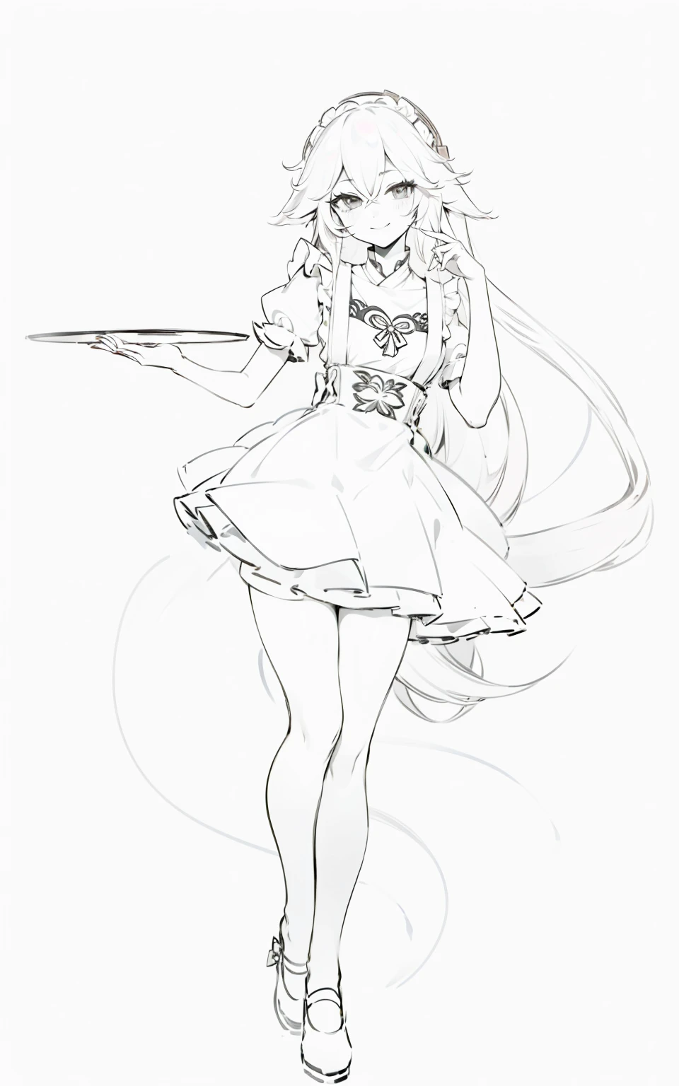 Yae Miko in a maid dress, pretty shoes, cute, smile, pretty face, long flowing hair