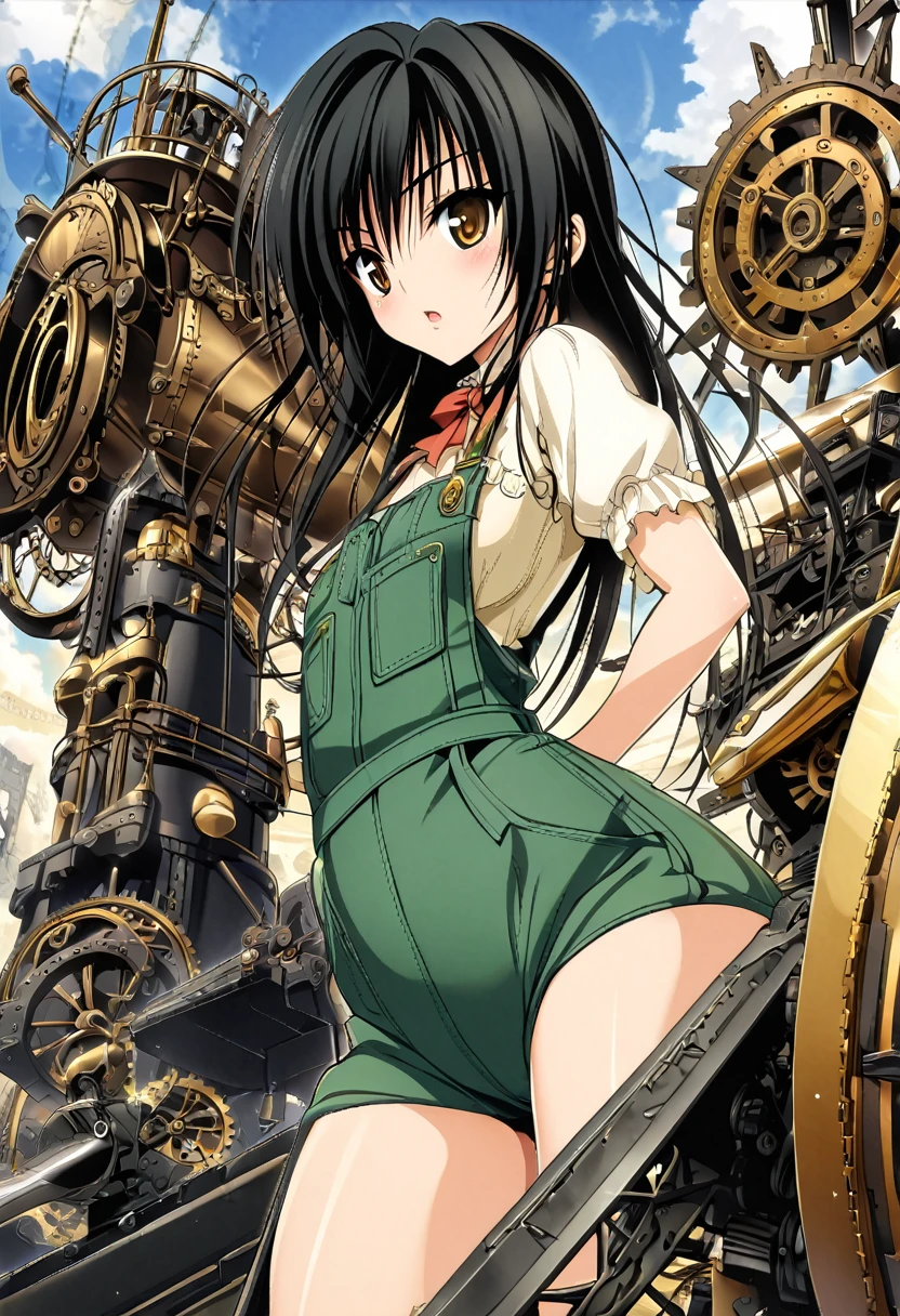 One girl, kotegawa yui, to love-ru,perfect body,black Hair, long Hair, brown eyes,
break,A steampunk aesthetic with Victorian-era machinery, brass gears, and an overall retro-futuristic feel."
