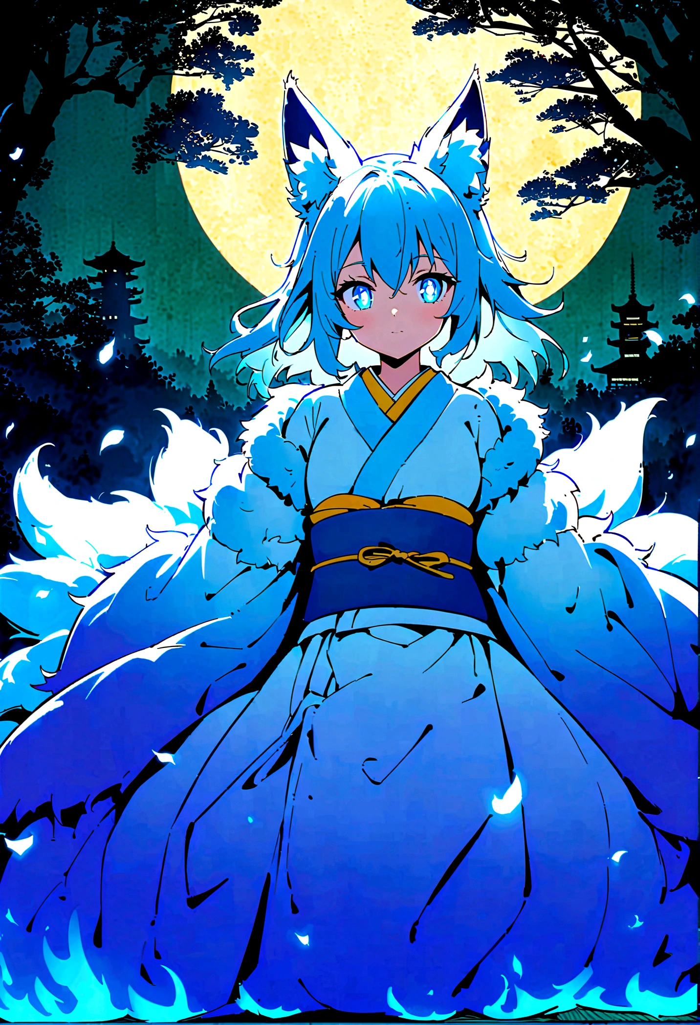 fox Light blue hair beast girl indigo fur fox beast girl fox Light blue hair beast girl indigo fur fox beast girl Wallpaper 4k,8k,highly detailled,,vivid colors,detailed kitsune with 9 tails,traditional Japanese artwork,tatami floor,beautiful cherry blossoms,floating lanterns,dark silhouette of a pagoda,subtle moonlight,dense forest,ethereal atmosphere,dappled sunlight,whimsical spirit,serene expression,elaborate kimono and obi,delicate hand-painted details,luminous eyes Anime Style fox blue White-faced golden-haired nine-tailed fox Coat blue fox Light blue hair beast girl indigo fur fox beast girl Anime Style fox blue White-faced golden-haired nine-tailed fox Coat blue mysterious background Blue Flame girl have a ball of light fox Light blue hair beast girl indigo fur fox beast girl mysterious background Blue Flame girl have a ball of light Anime Style fox blue White-faced golden-haired nine-tailed fox Coat blue mysterious background Blue Flame girl have a ball of light