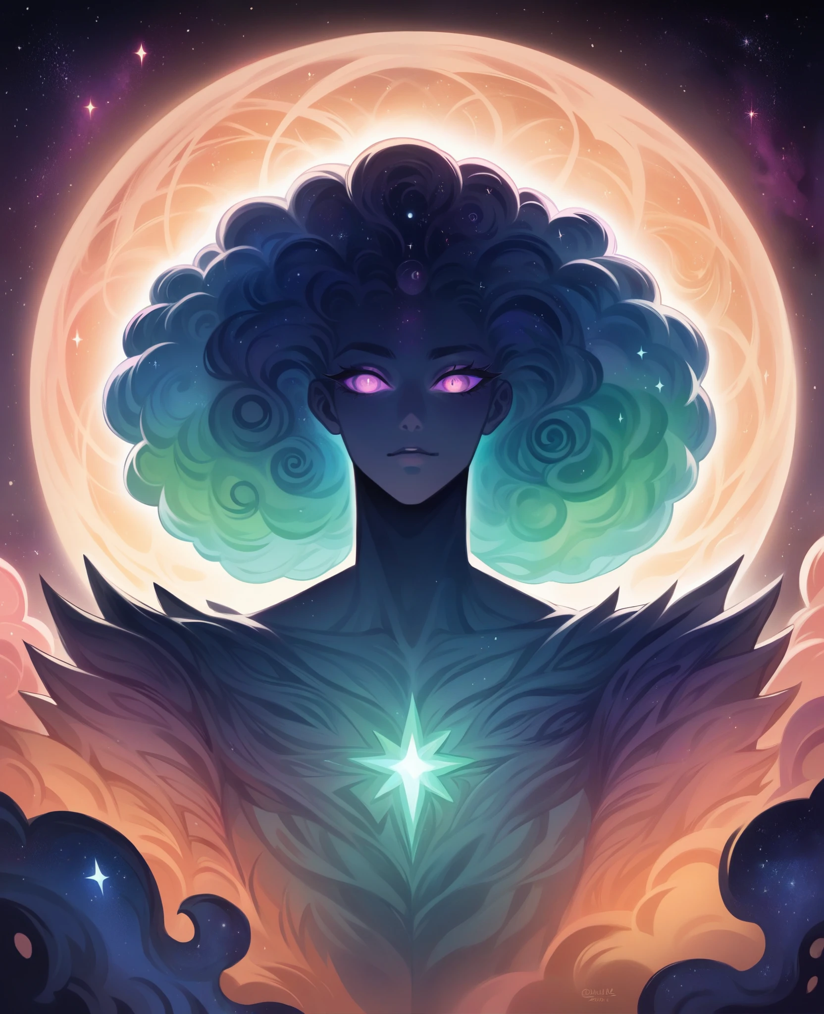 inconceivable and spectacular a scene of emergence of a figure from the glowing cloud, fractal nebula fios, cosmic entities, heavenly, cosmic, vibrant and vivid, swirls, twirling, unrealistic, hight contrast, symbolism, magical, Mystic, mystifier, hyper realist, oversaturate, fullcolor