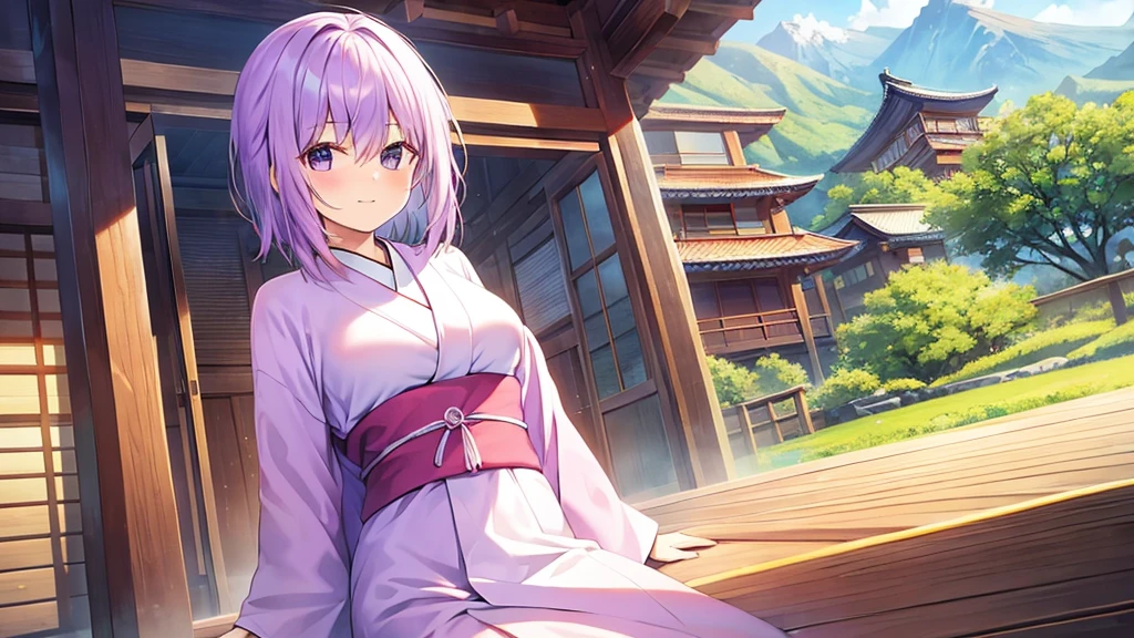 woman clear Light purple hair kimono Anime Style Mountain lodge