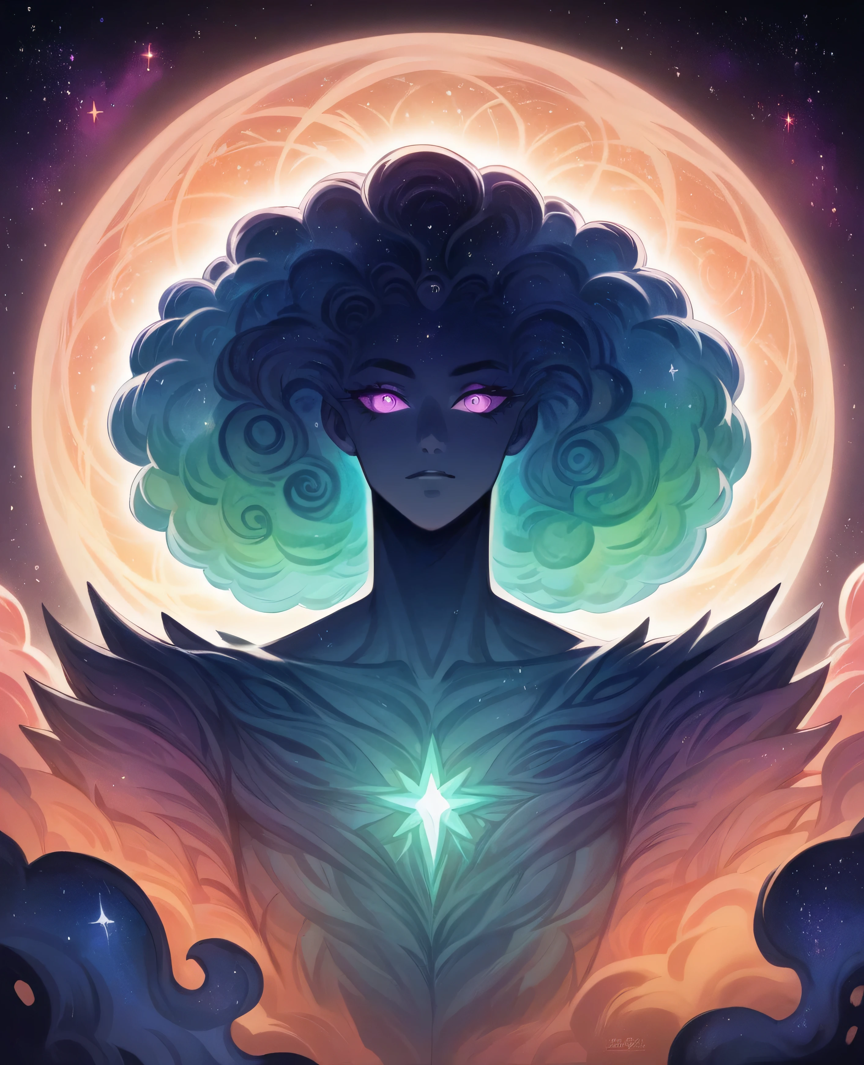 inconceivable and spectacular a scene of emergence of a figure from the glowing cloud, fractal nebula fios, cosmic entities, heavenly, cosmic, vibrant and vivid, swirls, twirling, unrealistic, hight contrast, symbolism, magical, Mystic, mystifier, hyper realist, oversaturate, fullcolor