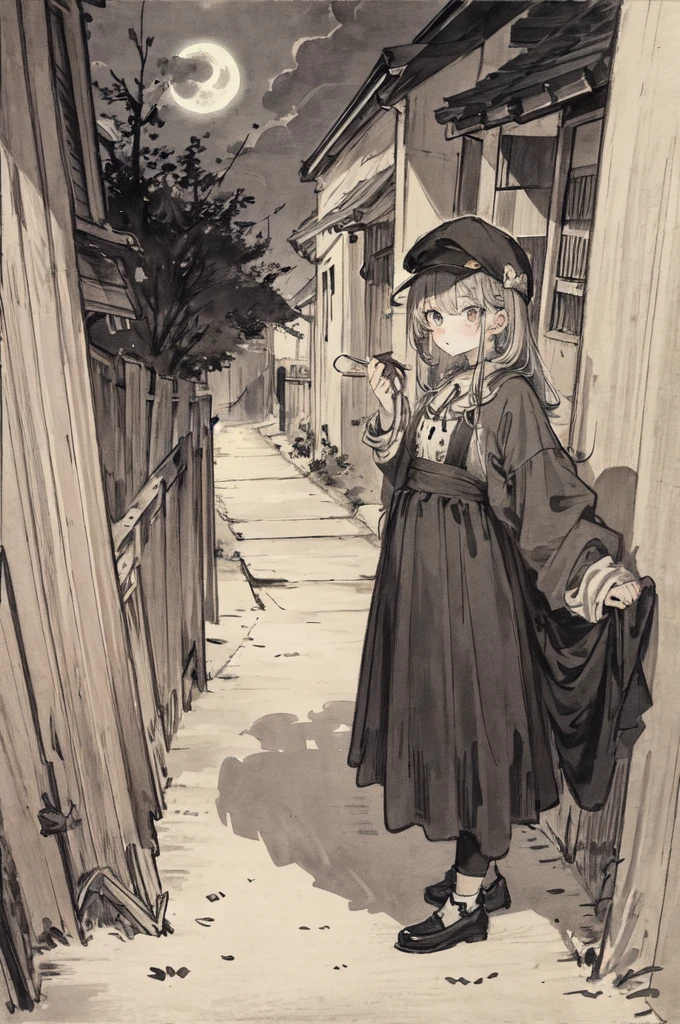 kitten,pastel colour,cute,Big eyes,masterpiece,full moon,alley