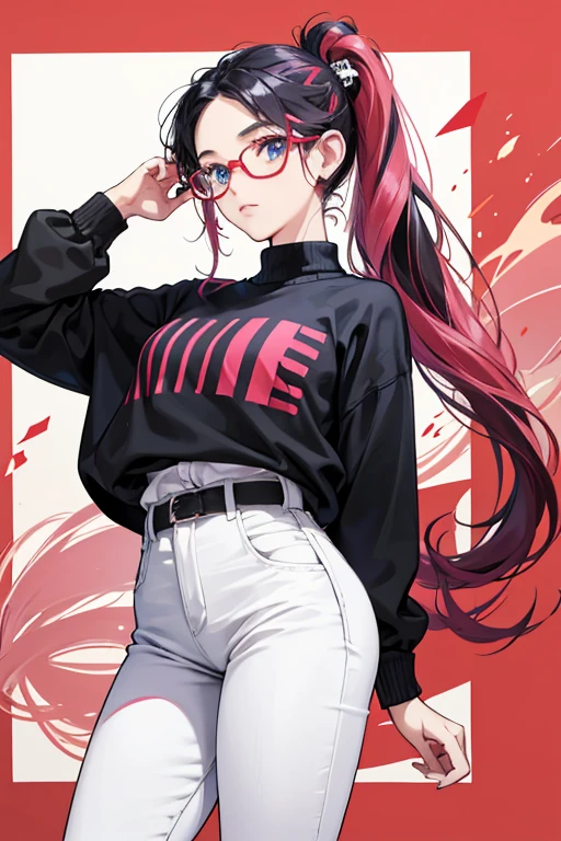 She looks similar to Marinette Dupain-Cheng, with longer hair and ponytails. Like Marinette, she is half Chinese, half French, and has blue eyes and a light skin-tone.

She has black square-shaped glasses and wears a black sweater and a red-black plaid shirt, bright pink jeans and red sport shoes with white laces.
 she wore a dark blue shirt and white sweater and black jeans with the same sport shoes.  SPARKLE; GLITTER