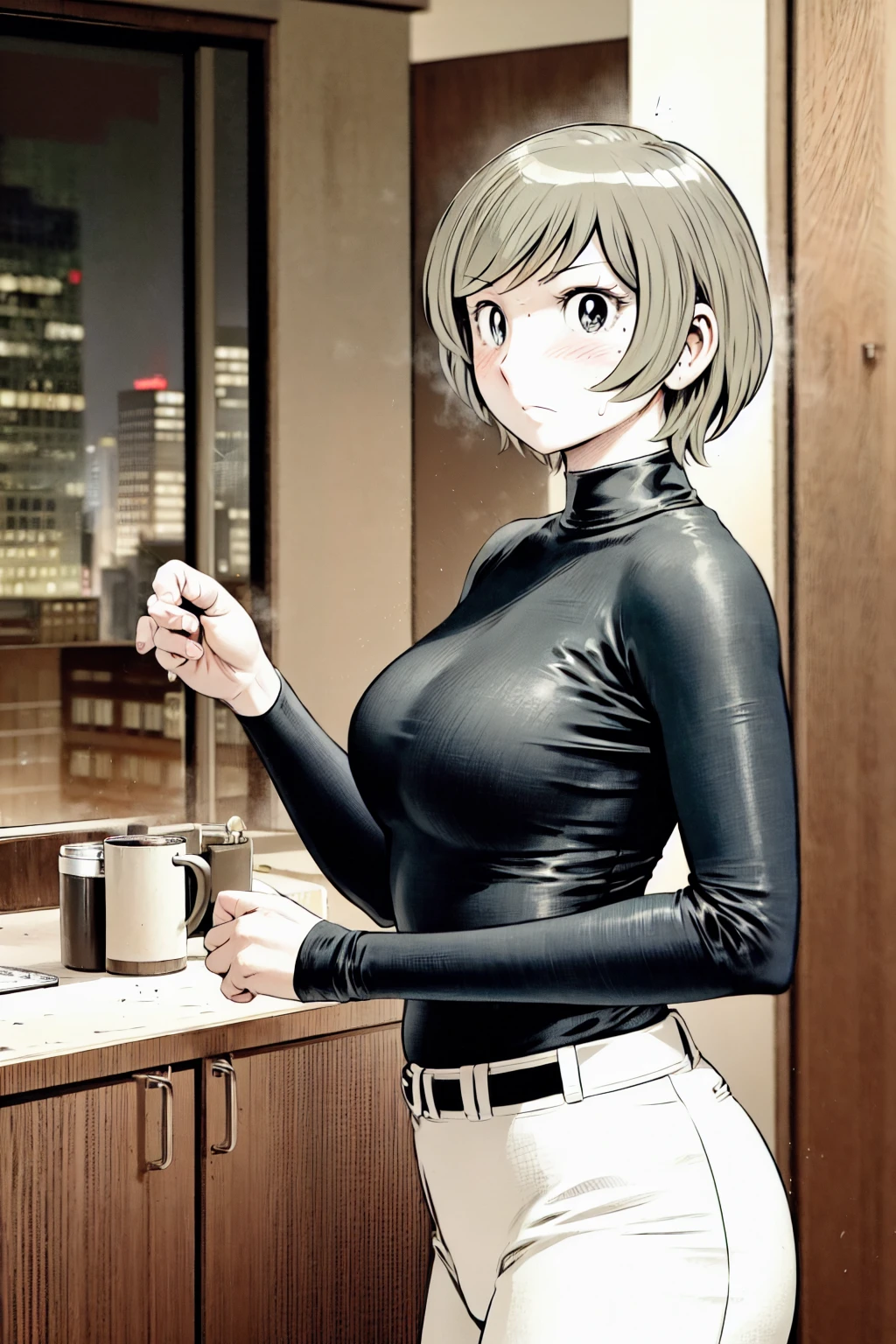 (野球uniform:1.2),
blonde, (short hair:1.2),Long sleeve, Black Shirt, turtleneck,White trousers、uniform、Black belt、((Illustration of a person))、big 、Muddy、Soil stains、ドロドロのuniform、
View your audience,, (Highest quality:1.3),One Girl, White pants、uniform、Outdoor、baseball ground、ground、soil、blue eyes、Tight black shirt、(masterpiece、Highest quality)、Highest quality, Ultra-high resolution, (((masterpiece))), alone, Sweat、big eyes、big Breasts、Torn clothes、 Fully exposed、Nipples、One Girl, Front view、Embarrassed face、Bronze colored hair、((short hair))、Stand up straight、Cowboy Shot