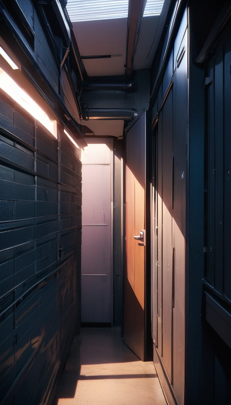 (8K, RAW photos, best quality, masterpiece: 1.4), (((5 square cell))，Ultra-high resolution, Extremely detailed, Dim Lights, Close-up of shelf, High-quality shadows, Natural Lighting, (White highlights:1.2), night, cloudy day, (A one-meter-wide bed:1.2), (Metal walls all around:1.2)