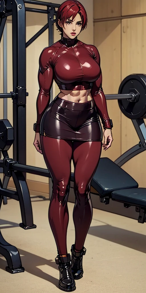 Good, female character, extremely lifelike, very beautiful, Fitness, big-ass, legs thick, 8K, red leather skirt 