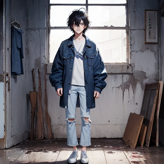 (master piece, best high quality image, very good detailed image, very good detailed character, very good detailed background, very detailed textures, carefully detailed and textures, character standing alone, full body)
{{((1:character: 23 years old black hair boy, (pale skin, blue eyes, black shaggy hair, sadistic face, evil laughter, bleeding), (light-blue jacket, blue jeans, white shoes), (cuicine room))}}