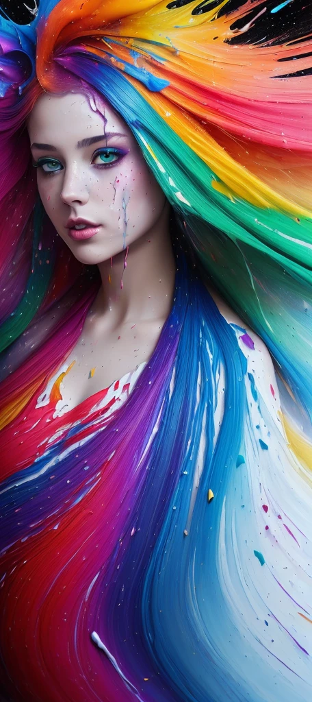 (level difference:1.8),(Paint colliding and splashing on the canvas),(depth of field),1girl's side face blends into it,(side face),open mouth,(liquid paint rainbow hair:1.1) made of paint and defies gravity,thick flowing,(paint splatter:1.3),Liquid state,stunningly beautiful, masterpiece, detailed background,ultra high quality model, ethereal background,abstract beauty, explosive volumetric, oil painting,heavy strokes,Romantic lighting,Sub-Surface Scatterring,lens 135mm,f1.8,glow,8k,high resolution, dreamy,ray tracing,hdr,god rays,