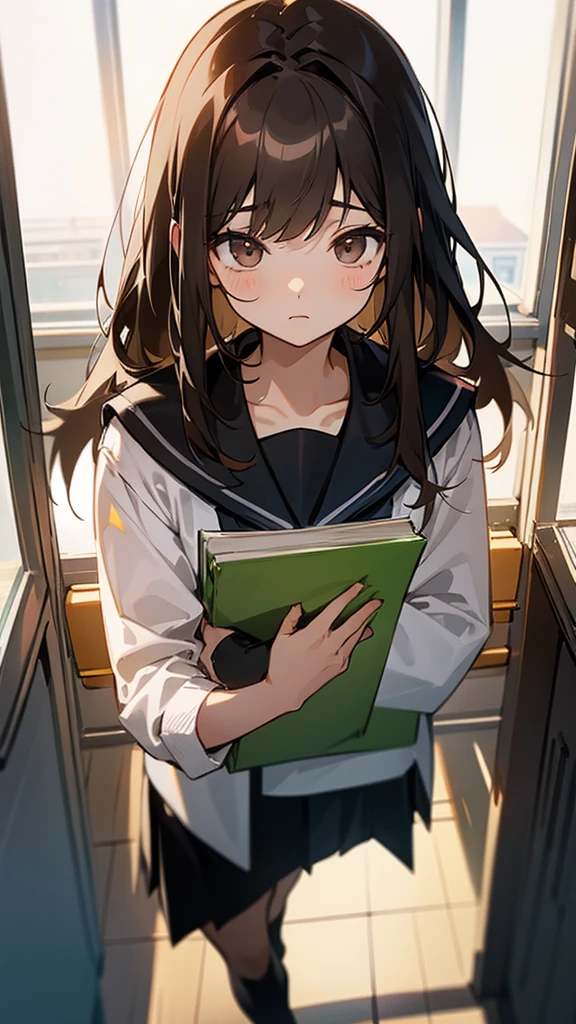 Long Black Hair、girl、Light brown hair、boy、after school、An empty classroom、There is a little distance、Facing each other