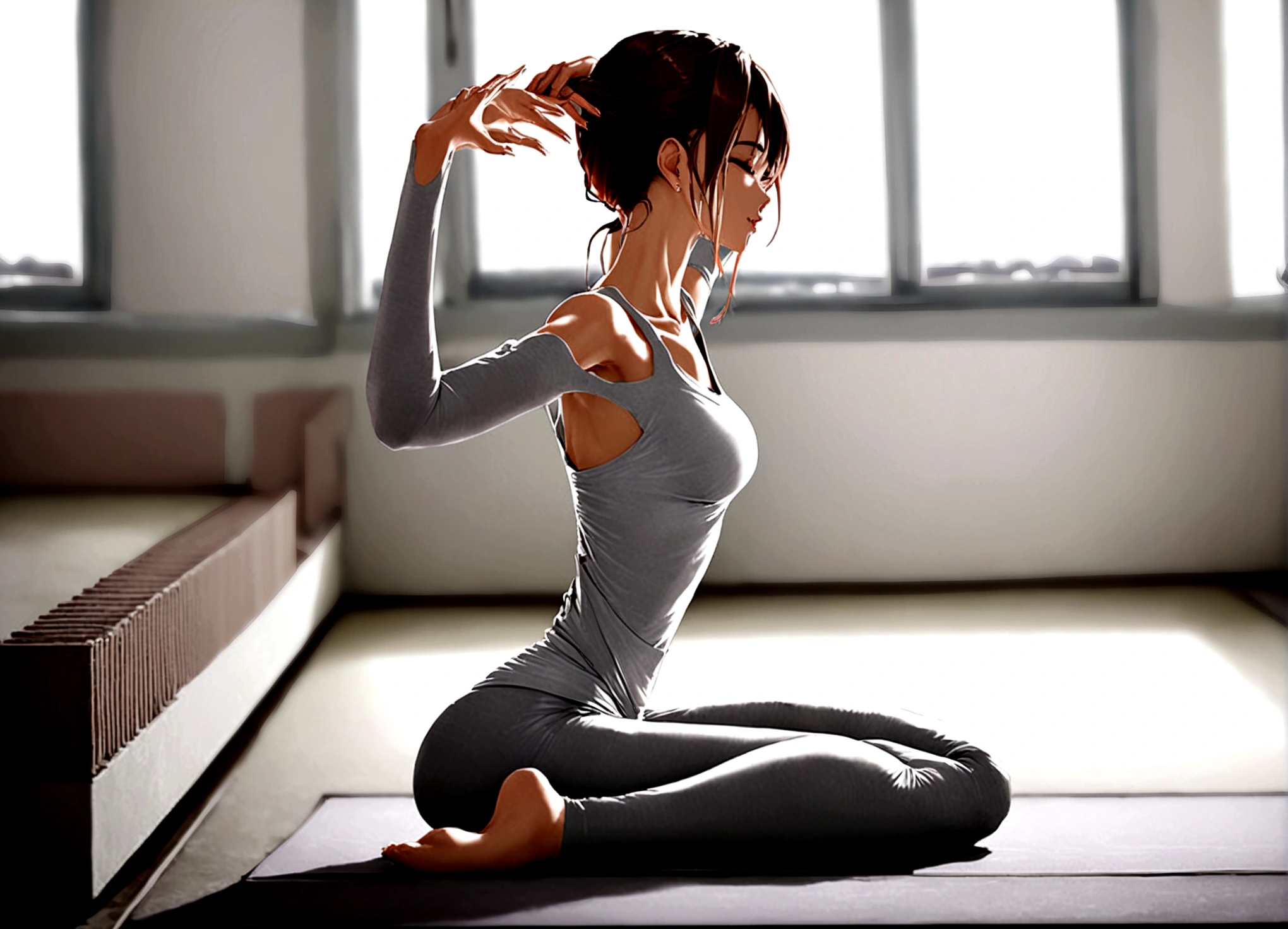 Beautiful woman doing yoga poses、Real、８K、Biologically correct