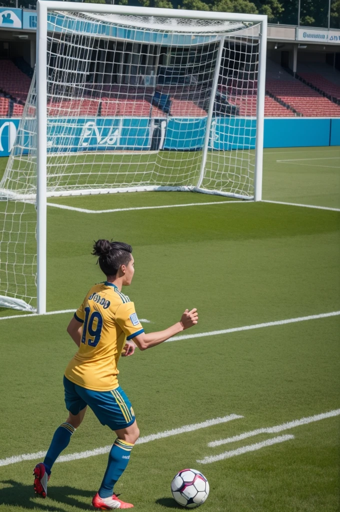 A player soccer making a goal