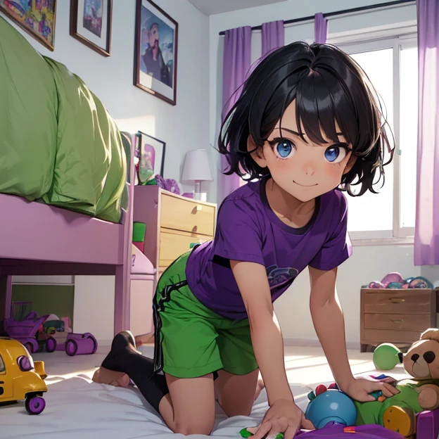 (master piece, best high quality image, very good detailed image, very good detailed character, very good detailed background, very detailed textures, carefully detailed and textures, character alone, full body)
{{((1:character: 8 years old black haired male little boy, (infant body, fair skin, light-blue eyes, short black hair, cute smile, jumping happy), (purple t-shirt, green shorts), (cute bedroom, full of toys))}}