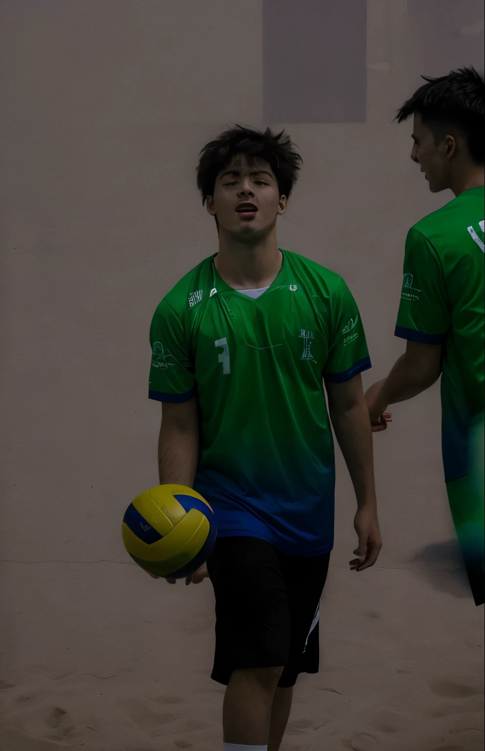 Create this person attacking into a volleyball net