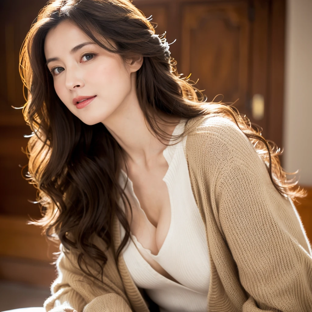Beautiful mature woman with beautiful wavy long hair, Naughty Mature Woman, Ultra-high resolution,(Realistic:1.4), ((Highest quality)), ((masterpiece)), (be familiar with),