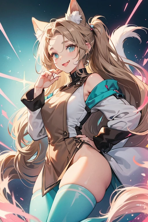 light brown with a white mark around her mouth, between her eyes,. She has dark grayish cyan eyes, drop ears, a whisker on her forehead, and a pink tongue. She also has a tail that curves upwards. SPARKLE; GLITTER;
