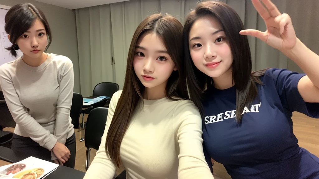 (A gorgeous beauty carrying a work bag takes a photo with her male subordinates:1.2)(grin,smile:1.1)(Beautiful Sweat:1.1)(16K, RAW Photos, Highest quality, masterpiece: 1.2),(Elegant hairstyle with glossy brown hair:1.2) Super detailed, Super Resolution, (Genuine, Genuine photos: 1.37), Portraiture, High-resolution RAW color photos, Professional photos, Very detailed, 8k wallpaper, Very detailed CG Unity 8k wallpaper, Very detailed beautiful girls, Very detailed faces, ((whole body)), beautiful woman, Huge breasts,(huge boobs:1.1) (Big Boobs:1.1), beautiful schoolgirl (Tight suit),high school girl, Korean Girls,(K-POP Female Idols), (Idol-class beauty)(Beautiful:1.1)(Inside the offices of famous companies)(20-year-old)(Office lady outfit:1.1)(Group photo:1.2)gal,japanese gal(NSFW:1.2)